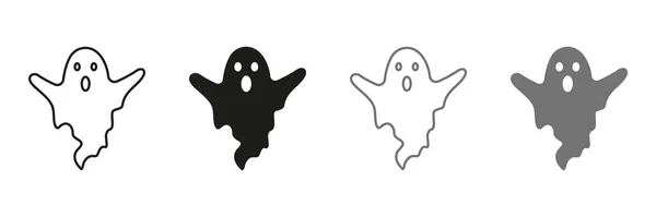 Monstre Effrayant Pour Halloween Line Silhouette Icône Set Pictogramme Fantôme — Image vectorielle