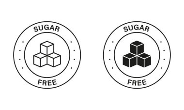 Food with No Added Sugar Label. Sugar Free Black Stamp Set. Zero Glucose Guarantee Icons. Diabetic Product, Free Sugar Symbol. 100 Percent No Sweet Logo. Isolated Vector Illustration. clipart