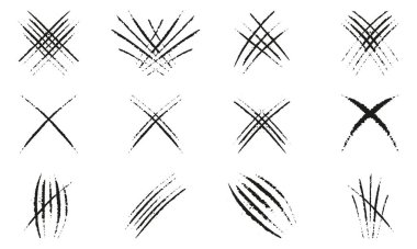 Pençe Tırmık Seti. Vahşi Hayvan Saldırısı İzi. Grunge Doku Kesme Koleksiyonu. Canavar, Kaplan veya Kedi Pençesi. Korkunç bir yırtılma. Ayı tırnağı izi. Soyut Tasarım Elementi. İzole Vektör İllüstrasyonu.