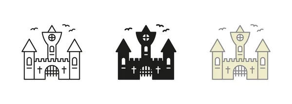 Gothic Spooky Castle Pictogram Black Color Set Vampire Dracula Scary — стоковый вектор