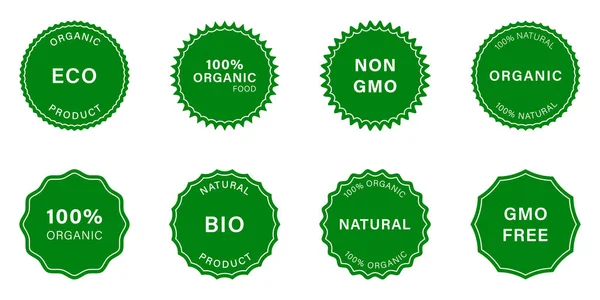 Set Sellos Eco Producto Natural Healthy Organic Vegan Food Silhouette — Vector de stock