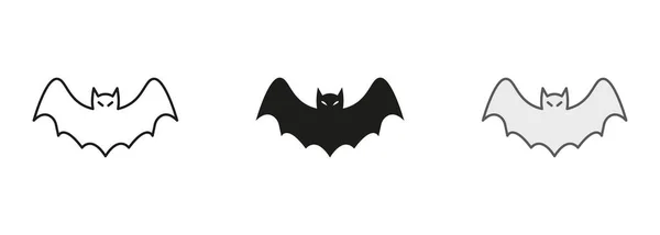 Bat Line Silhouette Icon Set Scary Evil Dark Bat Black — Stock Vector