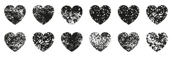 Grunge Textur Herzform Set Vorhanden Liebessymbol Sammlung Romantik Konzept Schwarzer — Stockvektor