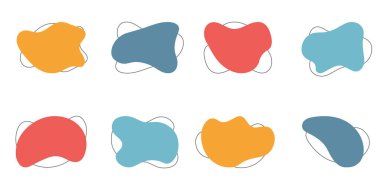 Beyaz Arkaplanda Organik Blob Seti. Akışkan Şekil Şekil Koleksiyonu. Düzensiz Rastgele Biçim. Slotch Sıvı Yuvarlak. Asimetrik dinamik kabarcıklar. İzole Vektör İllüstrasyonu.