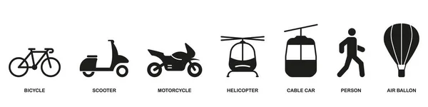 Transporte Silhouette Icon Set Señal Tráfico Sólido Motocicleta Bicicleta Moped — Vector de stock