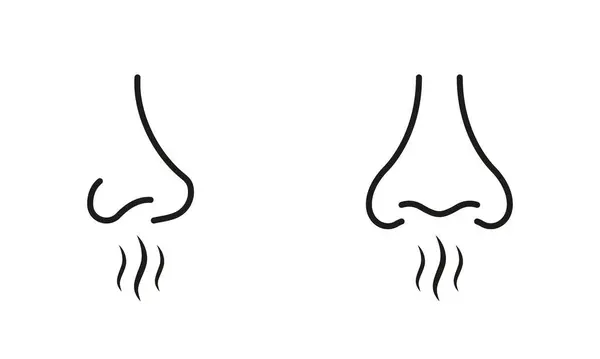 ヒトの鼻の匂い線形シンボルコレクション ナスル オドール スニフ ピクトグラム ノーズロスセンス 香り線ブラックアイコンセット 悪いアロマ 呼吸エアラインのサイン 隔離されたベクターのイラスト — ストックベクタ