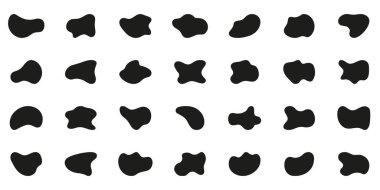 Düzensiz Organik Blob Seti. Asimetrik Şekil Blotch. Sıvı Yuvarlak Siluet Formu. Beyaz Arkaplanda Siyah Baloncuk Koleksiyonu. Sıvı Şekil Blotch. İzole Vektör İllüstrasyonu.