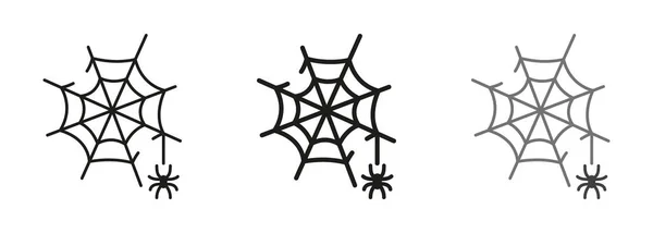 Spiderweb Line Silhouette Icon Set Spooky Spider Web Pictograma Decoração — Vetor de Stock