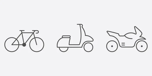Leverans Service Transport Line Ikon Set Motorcykel Cykel Moped Scooter — Stock vektor