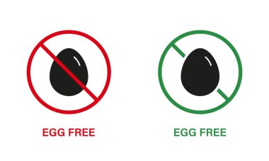 Egg Free Silhouette Simgesi Ayarlandı. Besin Durağı tabelasında tavuk ve yumurta. Yumurta Alerjik Ürün Yasak Sembol. Güvenli Diyet Vejetaryen Gıda Logosu. Yumurta yok. İzole Vektör İllüstrasyonu.