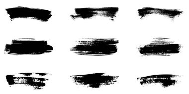 Grunge Paint Brush Texture. Brushstroke Graphic Element Collection. Line Paintbrush Stroke. Grungy Black Abstract Background. Dirty Ink Banner Set. Isolated Vector Illustration. clipart