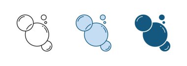 Fizz Su Kabarcığı Hattı ve Siluet Simgesi Ayarları. Oksijen, hava, sualtı piktogramı. Soda, sabun, köpük, köpük, şampanya, siyah ve renk sembolü koleksiyonu. İzole Vektör İllüstrasyonu.