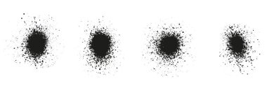 Sprey, Sıçrama ve Grunge Etkisi. Çember Noktalar, Tahıl Dokuları. Siyah Yuvarlak Fırça Sıçratma. Soyut Grafik Tasarım Elemanı. Tehlike Gürültüsü, Mürekkep Splash. İzole Vektör İllüstrasyonu.