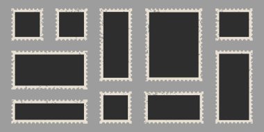 Boş Fotoğraf Çerçevesi, Eski Fotoğraf Albümü. Grunge desen kenarlı eski fotoğraf kağıdı seti. Resim, Retro Black Fotoğraf Kartı Koleksiyonu. İzole Vektör İllüstrasyonu.