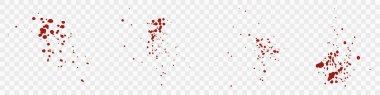 Şeffaf Arkaplanda Kırmızı Kan Lekesi Dökümcüsü Ayarlandı. Kan sıçraması. Sıçrama Koleksiyonu. Dağınık Sıçrama. Grunge Deseni. Boya lekesi dokusu. Soyut Tasarım Elementi. İzole Vektör İllüstrasyonu.