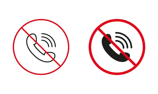 不允许呼叫警告标志集 接收来自手机禁止线路和轮廓图标的来电 红色圆环符号手机 保持安静区 孤立的病媒图解 — 图库矢量图片#