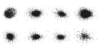 Grunge etkisi, sprey, tahıl dokusu. Tehlike, Siyah Yuvarlak Fırça Sıçratma. Soyut Grafik Tasarım Elemanı. Gürültü, Circle Ink Splash. İzole Vektör İllüstrasyonu.