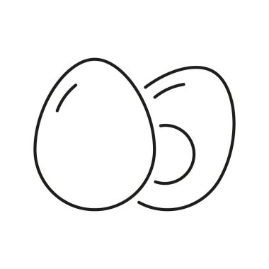 Tam ve dilimlenmiş yumurta doğrusal simgesi, sağlıklı beslenme ve beslenme. Diyet ve Sağlık Tasarımı. İzole Vektör İllüstrasyonu.