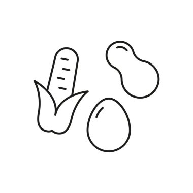 Sağlıklı beslenme ve dengeli diyet hattı simgesi. Peanut, Egg ve Corn Outline Simgesi. Besleyici Gıda Sembolü. İzole Vektör İllüstrasyonu.