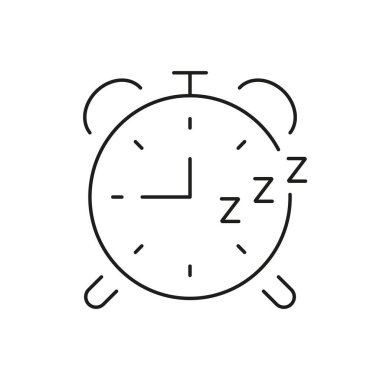 Klasik Alarm Saat Hattı Simgesi, Uyku Zamanlama Konsepti. Düzenli Uyku Programları, Sağlık ve Sağlık. İzole Vektör İllüstrasyonu.