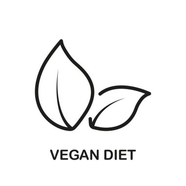 Vegan Diyet Simgesi. İki Yaprak Simgesi, Bitki Temelli Beslenme ve Sağlıklı Yaşam Tarzı. Çevre dostu yiyecek seçenekleri. İzole Vektör İllüstrasyonu.