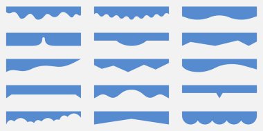 Web sitesi Böcek Şekli Koleksiyonu. Web Sayfası Üstleri ve Altları için Soyut Tasarım Elementleri. Dalga Şekilleri, Eğriler, Posterler, Uygulamalar, Afişler için Ayırıcılar. İzole Vektör İllüstrasyonu.