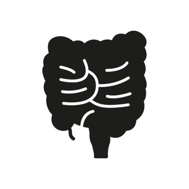 İnsan Kolon Silüeti Simgesi. Sindirim Sağlığı ve Renksel Sağlık, Kalın Bağırsak Yapısı. İzole Vektör İllüstrasyonu.