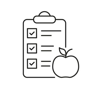Apple Line Icon, Sağlıklı Yemek ve Beslenme Konsepti, Refah ve Diyet Tasarımı Diyet Planlama Listesi. Besleyici Gıda Seçimleri. İzole Vektör İllüstrasyonu.