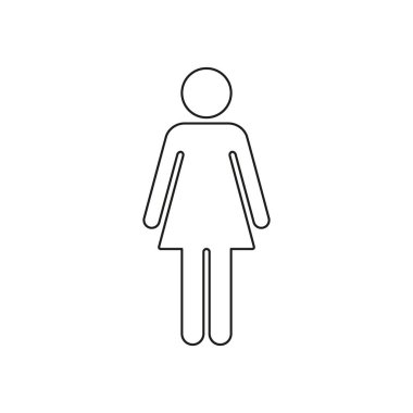Kadın Simge Vektörü. Çizgi kadın insan figürü taslağı. Duran Kadın Simgesi. Düzenlenebilir Vuruş. İzole Vektör İllüstrasyonu.