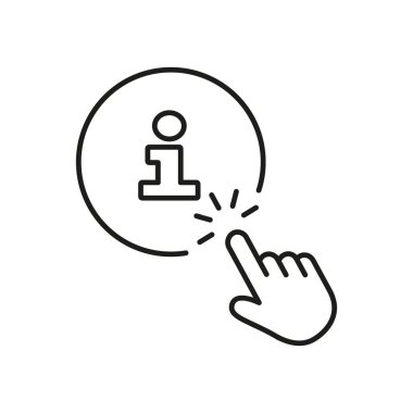 El İşaretçisi ile Bilgi Düğmesi Simgesi, Çevrimiçi Destek ve Yardım Hattı Simgesi Tıkladı. Yardım ve Web Servis Ana Hattı Sembolü için Tıklanabilir Bilgi İmzası. Düzenlenebilir Vuruş. İzole Vektör İllüstrasyonu.