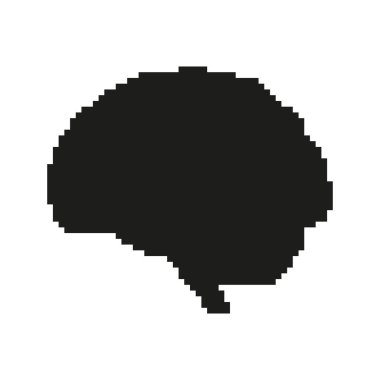 Pikseldeki Beyin Silueti Simgesi. Dijital Kavram Sanatı, Yapay Zeka Kavramı. Pixelart Stili Siyah İnsan Beyni. İzole Vektör İllüstrasyonu.