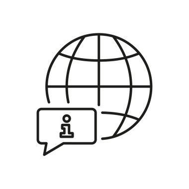 Küresel Bilgi Hattı Simgesi, Küre ve Konuşma Baloncuğu. Dünya çapında Bilgi ve Destek Ana Hattı Sembolü. Bilgi ve Yardım derneği. Düzenlenebilir Vuruş. İzole Vektör İllüstrasyonu.