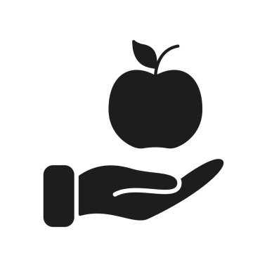 Elma Elması Silüeti Simgesi. Diyet ve Vegan Sağlıklı Yeme Konsepti. Sağlıklı gıda seçimleri için vejetaryen beslenme ve diyet. İzole Vektör İllüstrasyonu.