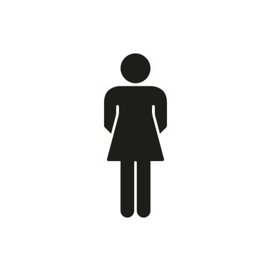 Minimalist Kadın figürü Siyah Pictogram. Basit Kadın Poz Veren Siluet Simgesi. Ayakta Kişi İşareti. İzole Vektör İllüstrasyonu.