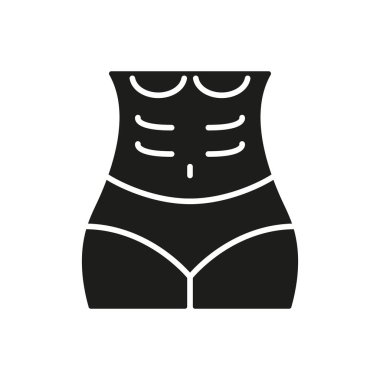 İnce Kadın Beli ve Abs Siluet Simgesi. Kadın Dayanıklılık ve Ağırlık Yönetimi. İzole Vektör İllüstrasyonu.