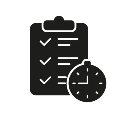 Zaman Yönetimi Silüeti Simgesi. Panodaki Kontrol Listesi ve Stopwatch, Üretkenlik, Görev Organizasyonu ve Verimli Zaman Kullanımı. İzole Vektör İllüstrasyonu.
