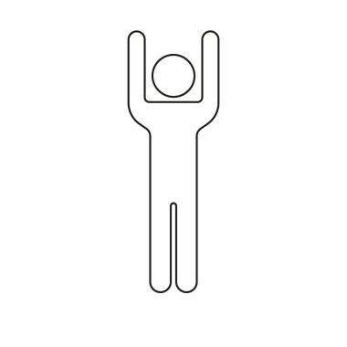 İki kollu insan figürü, yükseltilmiş çizgi simgesi. Çubuk figür ayakta duran eller ana hatlar sembolü. Düzenlenebilir Vuruş. İzole Vektör İllüstrasyonu.