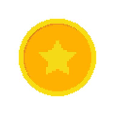 Altın Madeni Para Simgesi ve Pixel Sanat Tarzı. Vintage ve Retro Dijital Para Birimi. Kumar Para Birimi Parası. İzole Vektör İllüstrasyonu.