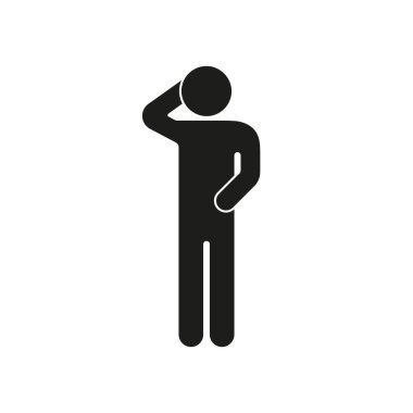 Düşünen Poz Siluet Simgesindeki İnsan figürü. Dalgın Hareketler Sembolü 'ne. Eli Kafada Düşünceli Çubuk Figürü. İzole Vektör İllüstrasyonu.