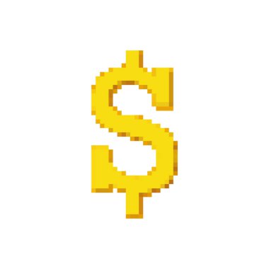 Altın Dolar İşareti. Piksel Sanat Tarzı. Pixelart 'taki Para Birimi Simgesi. İzole Vektör İllüstrasyonu.