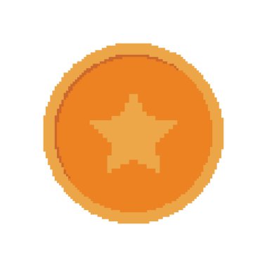 Bronz Turuncu Yıldız Madeni Para Simgesi Pixel Sanat Tarzı. Antika Dijital Para Birimi. Retro Kumar Parası Koleksiyonu. İzole Vektör İllüstrasyonu.