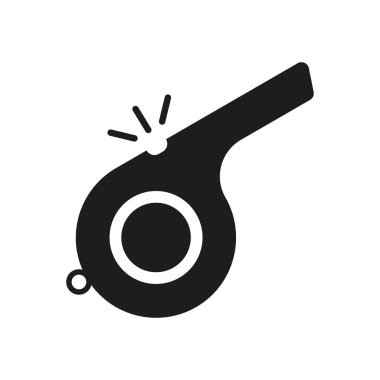 Hakem ya da Spor Malzemeleri için Islık Silueti Simgesi. Hakem Spor Aracı Sembolü. Sinyal veya Alarm Ses Aracı. İzole Vektör İllüstrasyonu.