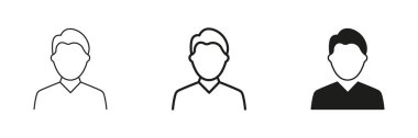 Man Line ve Silhouette Icon Set. Kısa saçlı ve yakalı Temel Erkek Avatar Simgesi. Düzenlenebilir Vuruş. İzole Vektör İllüstrasyonu.