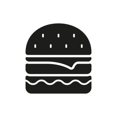 Çizburger Fast Food Solid Icon. Marul ve Peynirli Siluet Sembollü Lezzetli Burger. İzole Vektör İllüstrasyonu.