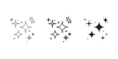 Sparkle ve Starburst Line ve Solid Icon Set. Parıltı ve Parıltı Sembol Koleksiyonu. İzole Vektör İllüstrasyonu.
