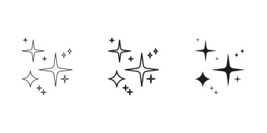 Parıltı ve parlaklık hattı ve katı ikon seti. Yıldız patlaması ve Parıltı Sembol Koleksiyonu. İzole Vektör İllüstrasyonu.