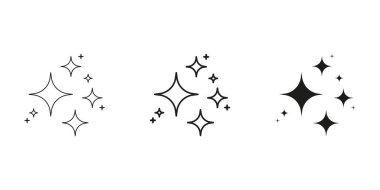 Parıltı Efektleri Dekoratif Çizgisi ve Katı Simge Ayarları. Parlak ve Parıltılı Sembol Koleksiyonu. İzole Vektör İllüstrasyonu.