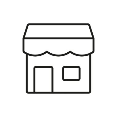 Depo Önü Hat Simgesi. Perakende mağazası, küçük işletme ve yerel mağaza simgesi. Ticari Bina Temsilcisi. Düzenlenebilir Vuruş. İzole Vektör İllüstrasyonu.