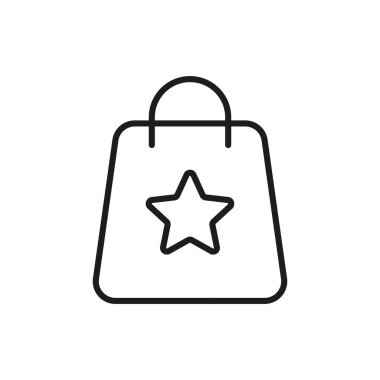 Yıldız Hattı Simgesiyle Alışveriş Torbası. Premium Retail, Seçkin Alışveriş Deneyimi, Sadakat Programı Özet Sembolü. Müşteri ödülleri ve özel teklifler. Düzenlenebilir Vuruş. İzole Vektör İllüstrasyonu.