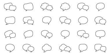Konuşma Köpüğü Komedi Dizisi Sembolü. Bulut ve Konuşma Baloncukları Satır Simgeleri Koleksiyonu. Diyalog bulutları Taslak Simgesi. Düzenlenebilir Vuruş. İzole Vektör İllüstrasyonu.